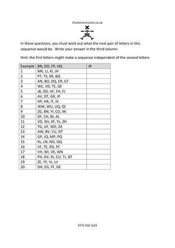 Find The Next Two Letters In The Sequence 11 Plus Teaching Resources