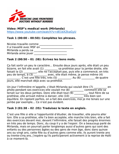MSF’s medical work (Mirlanda) | French | A Level | MSF