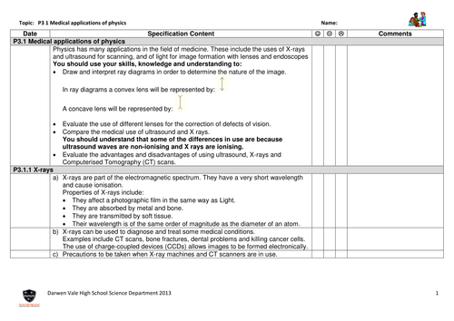 AQA GCSE Physics P3 specification checklists