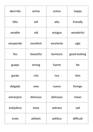 Spanish Adjectives - Dominoes