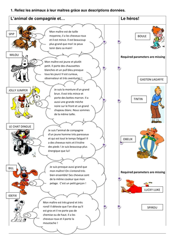 BD /French Comic Bk Character description match up
