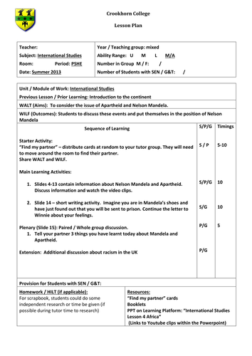 International Studies lesson plans