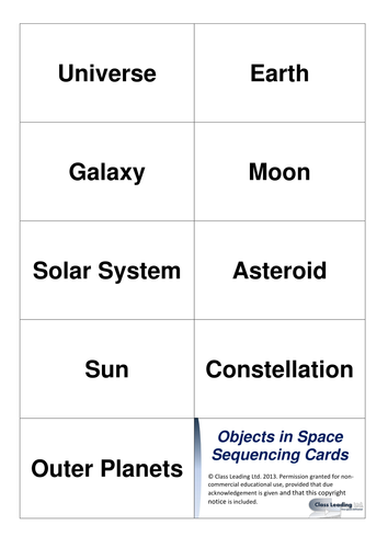 Objects in Space sort cards