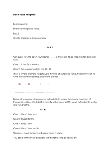 Place Value Hangman