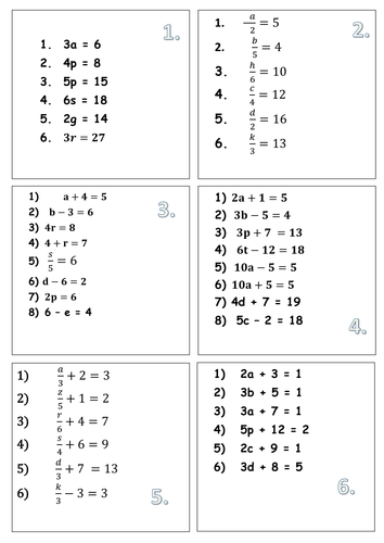 Solving Equations Relay Cards