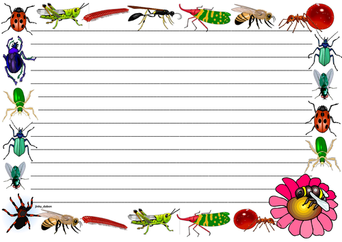 Insects Themed Lined Paper and Pageborders