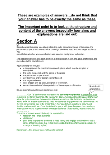 Section A And C Format For Aqa Gcse Drama Teaching Resources