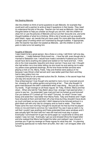 Twelfth Night   Hot seating Malvolio Shakespeare