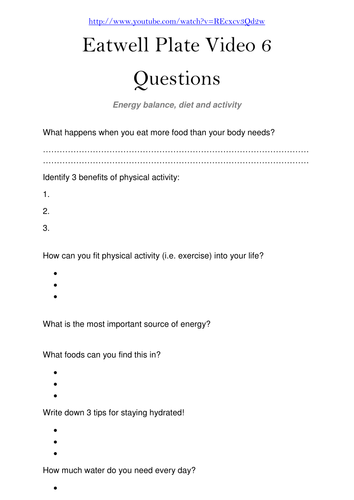 The Eatwell Plate (Healthy Eating) 6 Worksheets | Teaching Resources