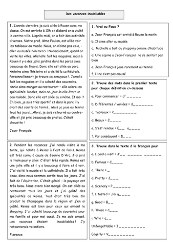 KS3 - reading comprehension on holidays | Teaching Resources