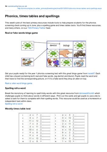 Phonics, times tables and spellings