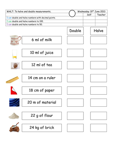 Doubling And Halving Measurements Teaching Resources