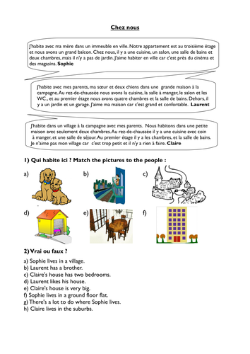 KS3 French - Our home - reading activity