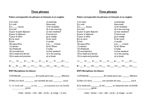 Time phrases revision for assessment -food & drink