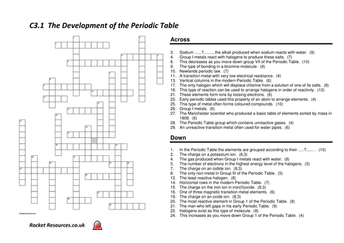 aqa chem 31 the periodic table revision crossword teaching resources