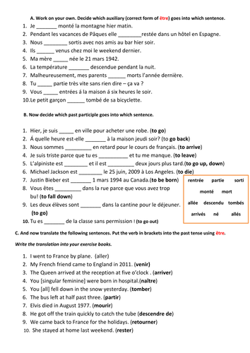 Verbs that take etre in the past tense