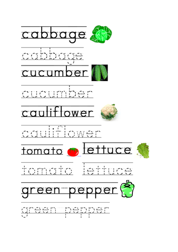 vegetables - handwriting