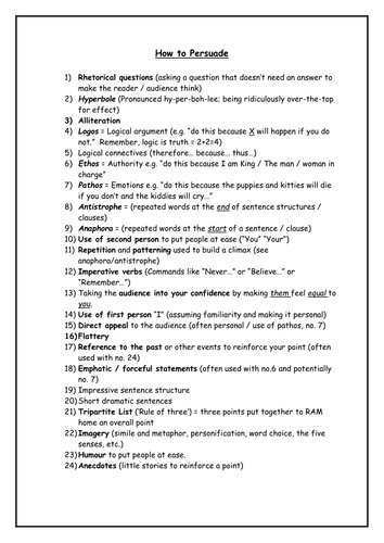 Writing to Argue / Persuade Crib Sheet
