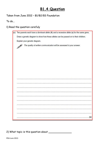 B1 OCR You and your genes 6 mark question practice