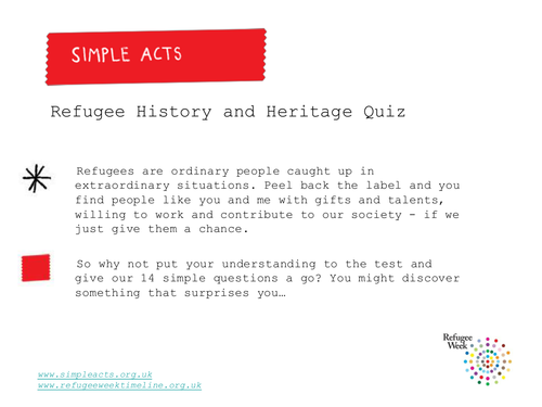 The all new Refugee Week & Simple Acts Quiz!
