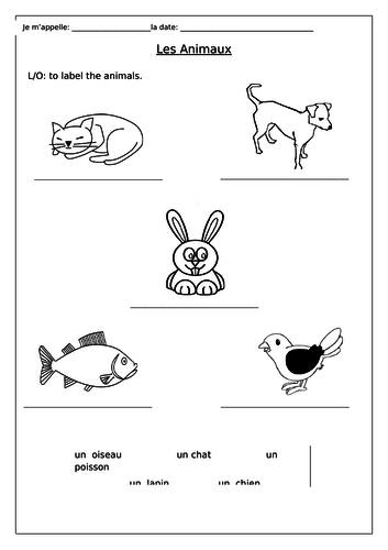 French - Pets - Les Animaux - Worksheet