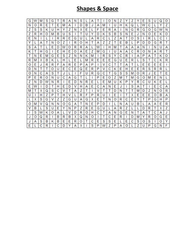 Shape & Measures Wordsearches - medium and hard