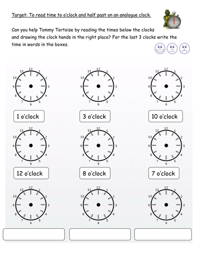 O'clock and half past editable worksheets