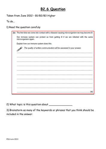 B2 OCR keeping healthy 6 mark question practice