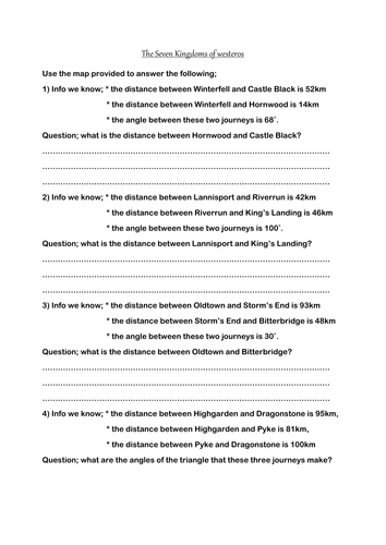 Cosine rule - Game of Thrones