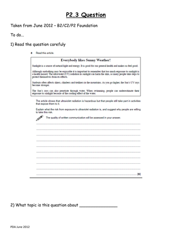 P2 OCR Radiation and life 6 mark question practice