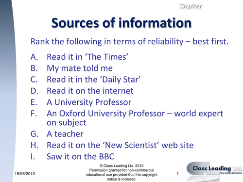 Sources of information - starter