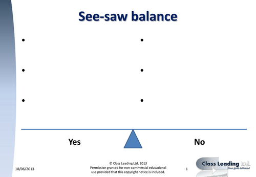 Weighing up arguments - See saw writing frame