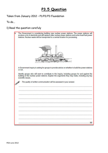P3 OCR Sustainable energy 6 mark question practice
