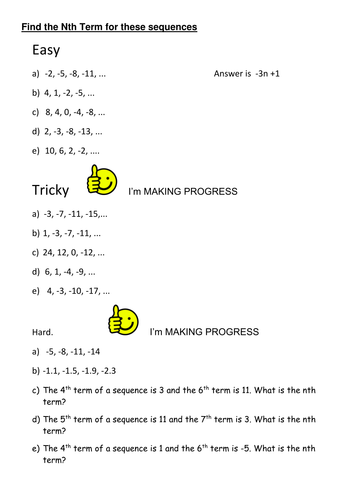 differentiated worksheet nth term teaching resources