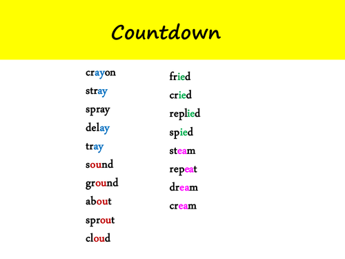 Countdown phase 5 ea ou ay ie Letters and Sounds