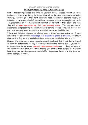 Revision Booklet for A level Biology