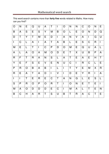 Mathematical Word Search