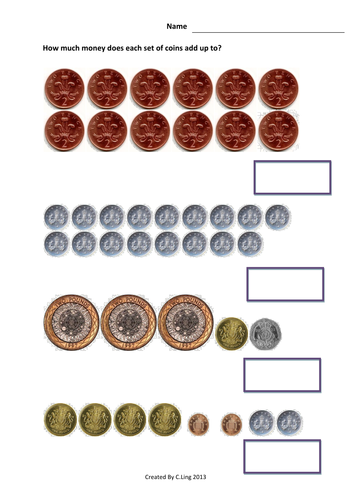 preschool exercise english Years/SEN Counting exercise Coins; by Linc99 maths Early