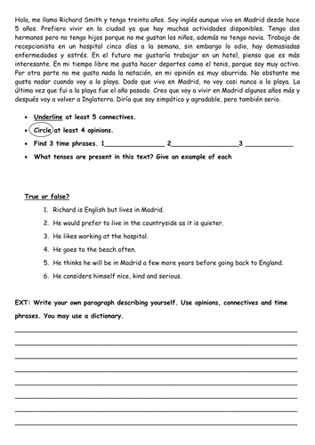 Extended opinions worksheet: KS4 Spanish | Teaching Resources