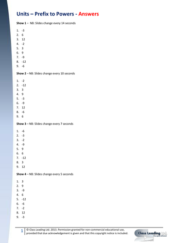 Maths Skills - Units - Prefix to Power Starter