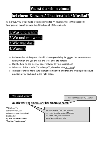 KS4 German: Leisure (concert/theatre) groupwriting