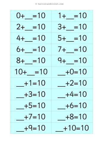 Number Bonds to 10 Activity Missing Numbers