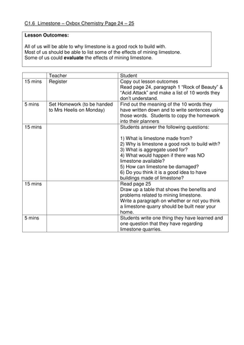 Limestone - literacy activity based on OXBOX Chem