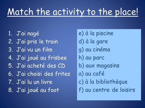 I went + activities: KS3 French lesson