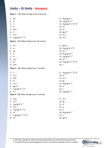 Maths Skills - Units - SI Units Starter