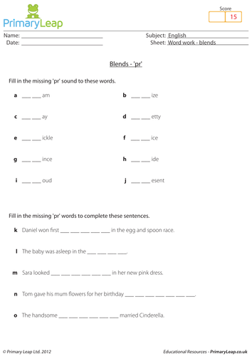 Word work: Blends 'pr' - KS1 English resource