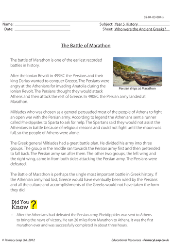 Battle of Marathon - Reading comprehension | Teaching Resources