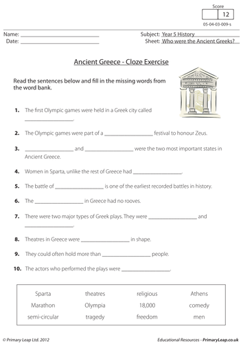 Ancient Greece - Cloze Exercise