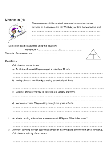 momentum f h worksheets teaching resources