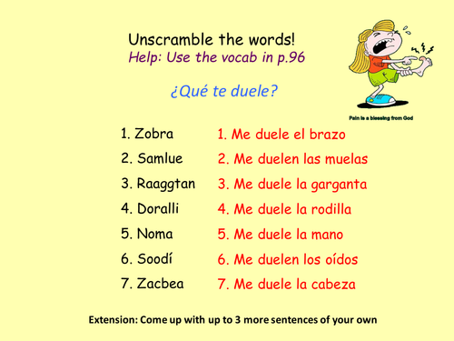 It hurts: KS3 Spanish